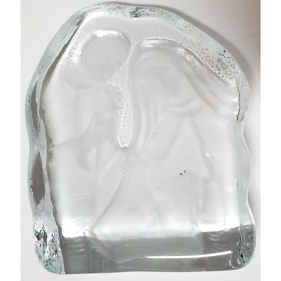 VTG '80s Paperweight Nativity Manger Scene Clear & Frosted Glass Holy Family Art - Picture 10 of 12